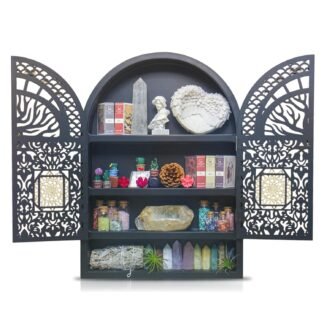 Large Crystal Display Shelf for Wall, Crescent Moon Phase Shelf Wall Decor, Wooden Arch Shelf, Tree of Life Crystal Holder Organizer, Cabinet for Gem Stone Rock, Spiritual Home...