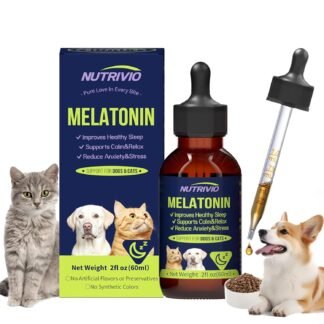 Liquid Melatonin for Dogs Melatonin Drops for Dogs & Cats,Dog Sleep Aid,Calming for Dogs Reduce Cat Stress Restful Sleep Formula with Vitamin B/D/C Bacon Flavor 2 fl oz (60 mL)