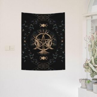 Liyix Triple Moon Goddess Pentagram Wiccan Tree Life Tapestry Wall Hanging Decor 39"X27"