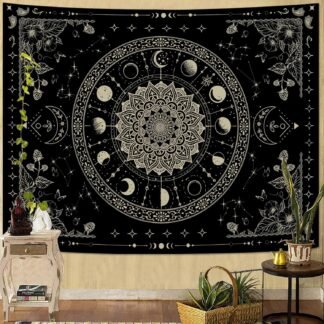 Lunerfex Mandala Moon Tapestry Boho Tapestry for Bedroom Black Tapestries Wall Hanging Living Room Wall Art and Home Decor 44x60