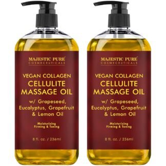 MAJESTIC PURE Cellulite Massage Oil for Massage Therapy - Refreshing, and Relaxing - Natural Oils with with Vegan Collagen & Stem Cells - for All Skin Types - Men and Women - 8...