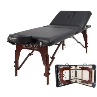 Master Massage 30” Somerest Portable Massage Table with Backrest Liftback| Black PU Upholstery | Beech Wood Contruction | Carrying Case Included