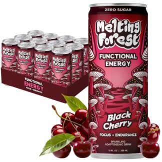 Melting Forest Mushroom Energy Drink, Cordyceps & Lion's Mane, 150mg of Caffeine, Energy & Focus, Cognitive Function & Mental Clarity, Black Cherry (12 Pack)