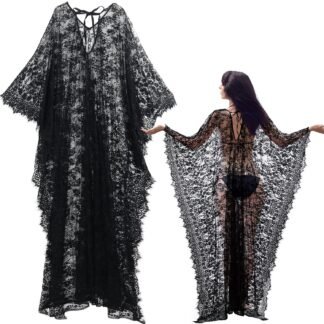 Mepase Boho Witch Lace Kimono Kaftan Dress Robe Bikini Swimsuit Beach Cover up for Women Maternity Halloween Vampire Costume