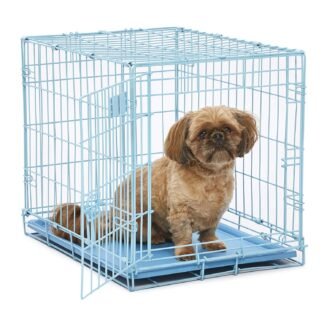 MidWest Homes for Pets 24-Inch Blue Fashion iCrate Single Door Folding Dog Crate, Enhanced Security, Includes Leak-Proof Pan, Divider Panel, Handle, Rubber Feet