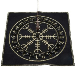 mookaitedecor Black Obsidian Rune Stones Set & 6 Facted Crystal Pendulum with Viking Compass Embroidered Energy Mat for Divination Meditation Reiki Healing