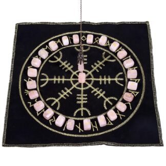 mookaitedecor Rose Quartz Rune Stones Set & 6 Facted Crystal Pendulum with Viking Compass Embroidered Energy Mat for Divination Meditation Reiki Healing