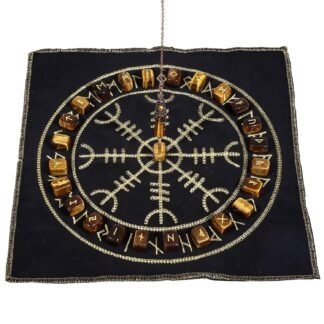 mookaitedecor Tiger's Eye Rune Stones Set & 6 Facted Crystal Pendulum with Viking Compass Embroidered Energy Mat for Divination Meditation Reiki Healing