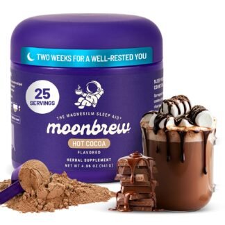 MoonBrew Nighttime Magnesium Hot Cocoa Jar, Natural Sleep Aid Drink Mix for Adults - Calming Melatonin-Free Sleep Support - Sleepy Hot Chocolate Powder with L-Theanine,...