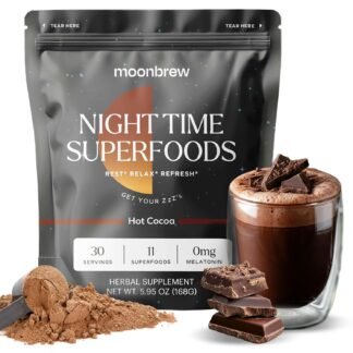 MoonBrew Nighttime Magnesium Hot Cocoa, Natural Sleep Aid Drink Mix for Adults - Calming Melatonin-Free Sleep Support - Sleepy Hot Chocolate Powder with L-Theanine, Chamomile &...