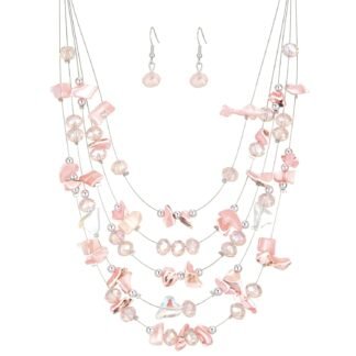 Multi-Layer Boho Shell Beaded Necklace for Women Colorful Crystal Strand with Silver Beads Statement Collars Necklace and Earrings Costumes Jewelry Sets for Women