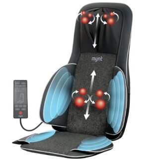 Mynt 2D & 3D Shiatsu Neck and Back Massager for Chair with 10 Deep Kneading Nodes, Back Massage with Heat, Portable Spot Massage Chair Pad (Black)