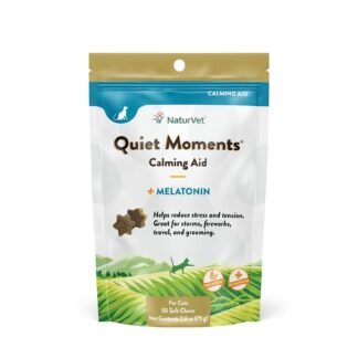 NaturVet Quiet Moments Calming Aid Cat Supplement Plus Melatonin – Helps Reduce Stress in Cats – for Pet Storm Anxiety, Motion Sickness, Grooming, Separation, Travel – 50 Ct....