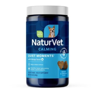 NaturVet Quiet Moments Calming Aid Dog Supplement, Helps Promote Relaxation, Reduce Stress, Storm Anxiety, Motion Sickness for Dogs (Quiet Moments Plus Hemp, 180 Soft Chews)