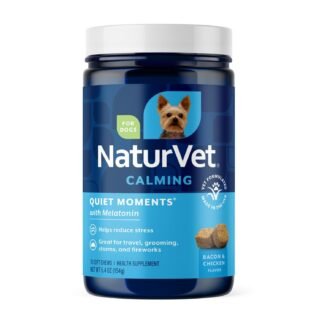 NaturVet Quiet Moments Calming Dog Supplement, Dog Soft Chews with Melatonin to Help Reduce Stress from Storms, The Vet, Fireworks, and Travel, Bacon and Chicken Flavored Pet...