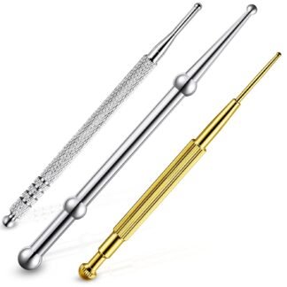 Nuanchu 3 Pieces Facial Reflexology Massage Tool Stainless Steel Manual Acupuncture Pen Retractable Acupuncture, Stainless Steel Double Headed Spring Loaded Ear and Body Point...