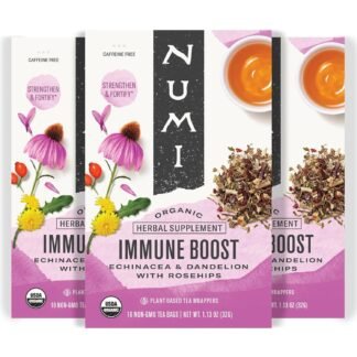 Numi Organic Immune Boost Tea, 16 Tea Bags (Pack of 3), Echinacea, Dandelion and Rosehips, Caffeine Free