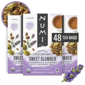 Numi Organic Tea Sweet Slumber, Valerian Root, Chamomile & Lavender Sleep Tea, 16 Tea Bags (Pack of 3), Packaging May Vary
