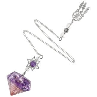 Nupuyai Reiki Healing Crystal Stone Point Pendulum for Dowsing/Meditation/Divination Energy Pendulum Pendant with Dream Catcher and Merkaba Star, Amethyst Crystal Stone