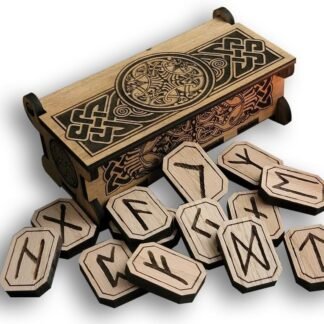 Oak Viking Rune Set in a Specialty Wooden Box for Divination, Scandinavian Norse