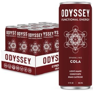 Odyssey Elixir Cognition + Sustainable Energy - Lion's Mane, Cordyceps, L Theanine, Ginseng & 85mg Green Tea Caffeine - 0 Added Sugar - No Jitters or Crash - 12 Fl oz, 12 Pack...