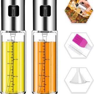 Oil Sprayer for Cooking, 2 Pack Upgraded Olive Oil Spray Bottle Mister Refillable with Scale Air Fryer Accessories for Kitchen, Salad, Baking, BBQ, Frying