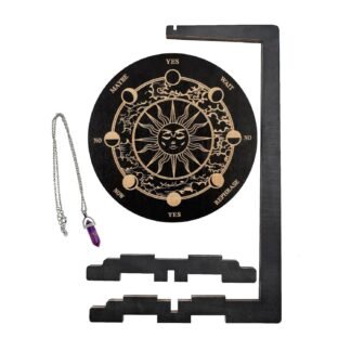 Pendulum Crystal Display Holder - Witch Ornament Stand | Divination Dowsing Wheel Black Wood Wiccan Stones Holder for Meditation