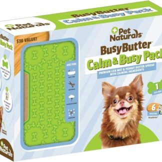 Pet Naturals Calm and Busy Pack with 6 Pouches of BusyButter Calming Peanut Butter and Premium Lick Mat with Suction Cups