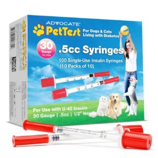 PetTest U-40 Pet Insulin Syringes 0.5CC 30G, 1/2 inch Long Needles, Comfortable Thin 30 Gauge, For Larger Dogs Tough Skin, Pets Diabetic Supplies,100 Pack