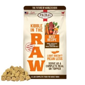 Primal Kibble in The Raw, Freeze Dried Dog Food, Beef, Scoop & Serve, Made with Raw Protein, Whole Ingredient Nutrition, Crafted in The USA, Dry Dog Food 1.5 lb Bag