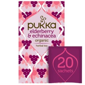 Pukka Elderberry & Echinacea Organic Herbal Tea, Perfect for Wellness Support, Caffeine Free, 20 Total Tea Bags