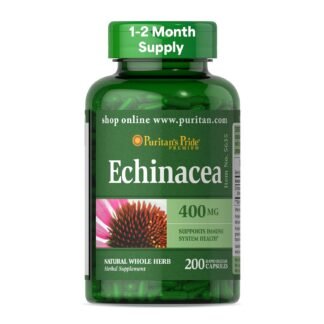 Puritan's Pride Premium Echinacea Natural Whole Herb Herbal Supplement 400mg, Dietary Supplement for Health, Immune System Support, 200 Rapid Release Capsules