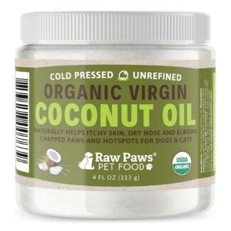 Raw Paws Virgin Organic Coconut Oil for Dogs & Cats, 4-oz - Treatment for Itchy Skin, Dry Nose, Paws - Hot Spot Lotion - Natural Hairball Remedy for Cats