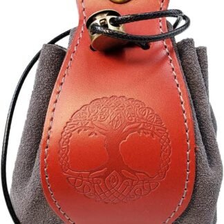 Red & Gray Celtic Tree DND Gifts Dice Bag - Tray with Drawstring & Button Genuine Leather Dice Pouch Storage Bag for d&d Dices Jewelry Coin & Small Accessories