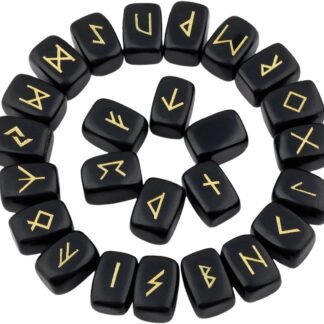 Rockcloud Black Obsidian Rune Stones Tumbled Engraved Lettering Crystal Set for Wicca Crystals Healing Chakra Reiki
