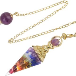 Rockcloud Healing Crystal Point Pendulum for Divination Chakra Reiki Dowsing Balancing 6 Facet Pendant 7 Chakra Stone - lunas-mystic-emporium.com Rockcloud Healing Crystal Point Pendulum for Divination, Chakra Reiki Dowsing Balancing 6 Facet Pendant, 7 Chakra Stone