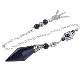 Rockcloud Natural Blue Sand Stone Healing Reiki Pendulum 12 Facet Crystal Point Pendant with Dream Catcher Hexagram Charm Wicca for Dowsing Divination Balancing