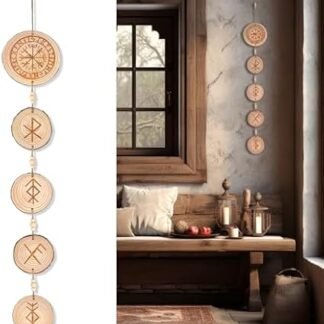 Rune Chain - Prosperity, Good Luck, Love, Protection, Home Protection Bindrune Hanger, Decoration Norse Pagan Bind Runes, Rustic Norse Viking Circular Bind Rune Protection Wood...