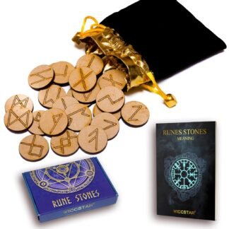 Rune Stones Set with Instruction Booklet for Beginners and and Velvet Pouch. Viking Nordic Runes
