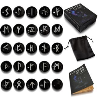Runes Set, 25Pcs Black Rune Stone Set with Guide Book, Velvet Bag, Viking Runas for Beginners, Ritual/Pagan/Meditation/Divination/Witchcraft