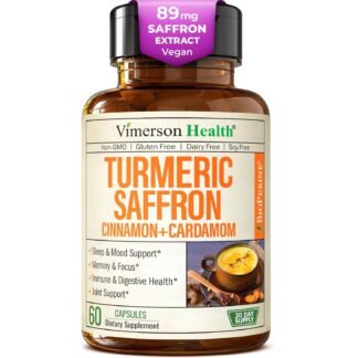 Saffron Supplements – 89mg Saffron Extract and 1000mg Tumeric Blend – Turmeric Supplement with Ceylon Cinnamon and Cardamom for Mood, Memory & Eye Health – Joint Supplements for...