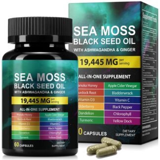 Sea Moss Black Seed Oil Ashwagandha Ginger, Sea Moss Capsule Supplement with Turmeric Burdock Root Bladderwrack Vitamin C Vitamin D3 Enhanced Immunity & Energy Black Seed Oil...