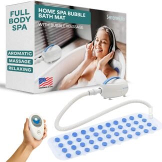 SereneLife Bubble Bath Mat, Bathtub Mat with Air Massage and Remote Control, Waterproof, Non-Slip, Adjustable Bubble Intensity, Aroma Diffuser, 47x14.2 Inch Full Body Spa Massager