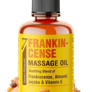 Seven Minerals Frankincense Massage Oil for Massage Therapy - 4oz - Ideal for Professional or at-Home Body Massage. Soothing Natural Blend of Almond, Jojoba & Vitamin E
