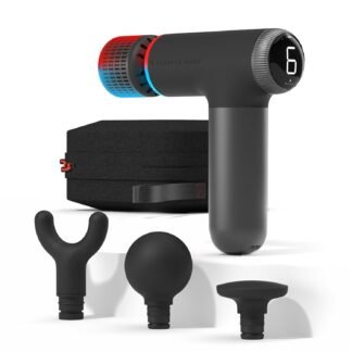 Sharper Image® Powerboost® Pro+ Hot & Cold Compact Deep Tissue Massage Gun - 6 Speed, 4 Attachments, Travel Case| Soothing Heat & Cold Therapy| Portable Lightweight Full Body...