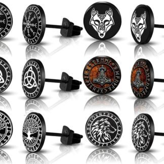 SIISPRI 6Pairs Norse Viking Stud Earrings Mens Earrings Set Hypoallergenic Surgical Stainless Steel Viking Runes Round Circle Button Stud Post Earrings 10MM