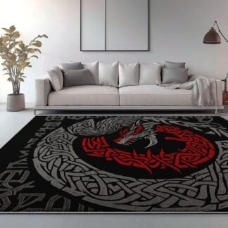 Simple Viking Runes and Dragons Area Rug Washable Rug, Non Slip Living Room Mat Gray Red 6 x 9 ft Area Rugs Soft Stain Resistance Indoor Throw, Carpet for Bedroom Nursery Decor...