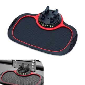 SLIMI 1 PC Multifunction Car Anti-Slip Mat, Anti-Slip Rubber Dashboard Storage Pad and Phone Holder, with Temporary Parking Number, for Most Cars, SUVs, Trucks (Black & Red)