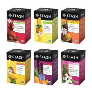 Stash Tea Fruity Herbal Tea 6 Flavor Tea Sampler, 6 boxes With 18-20 Tea Bags Each