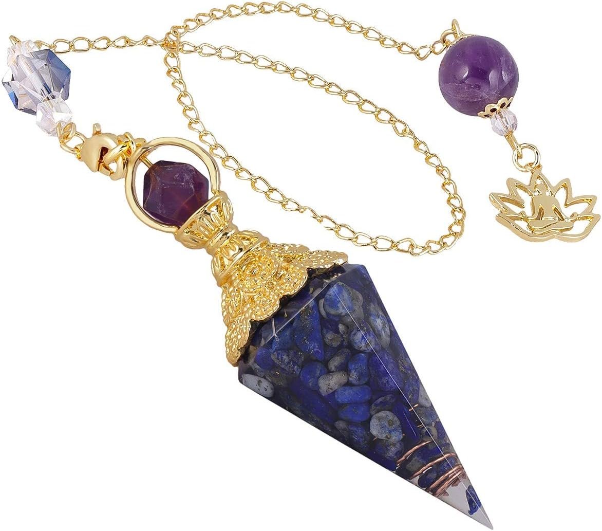 SUNYIK Handmade Chip Stones Orgone Pendulum for Dowsing Reiki Natural Healing Crystal Point Pendulum with Chain 11 - lunas-mystic-emporium.com SUNYIK Handmade Chip Stones Orgone Pendulum for Dowsing Reiki, Natural Healing Crystal Point Pendulum with Chain 11”